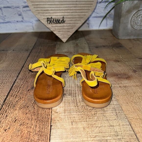 Sundance Yellow Suede Tassel Boho Strappy Sandals Size EU 37 US 6.5 - Picture 5 of 8